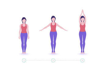 Yoga pose. Home workouts. Exercise step by step. Vector