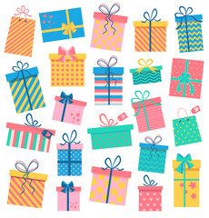 set of different presents for holiday on white background isolated