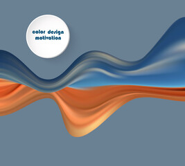 Abstract liquid blue orange wave on a blue background.