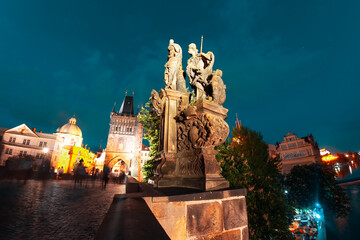 Fototapeta premium Saint Barbara, Margaret and Elizabeth at Charles Bridge. Prague, Czech Republic