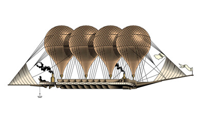 Vintage airship, aerostat, hot air balloon or zeppelin, vector illustration. © ledokol.ua