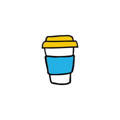 take away coffee cup doodle icon, vector hand draw illustration
