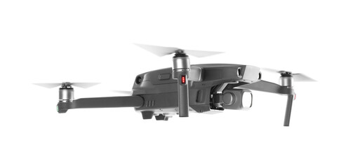 Modern drone with camera isolated on white