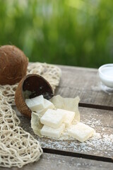 In coconut marmalade and coconut milk. View from above.
