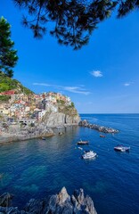 Naklejka premium Manarola is a beautiful small town in the province of La Spezia, Liguria, north of Italy and one of the five Cinque terre.