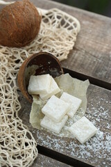 In coconut marmalade and coconut milk. View from above.
