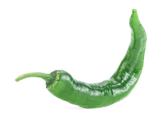 Green chilli pepper isolated on a white background. Spicy green hot chili pepper.