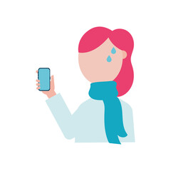 woman with fever and smartphone vector design