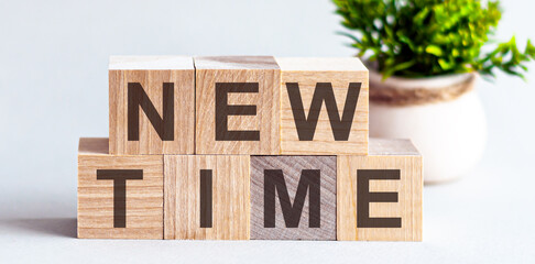 New time motivation text on wooden blocks business concept white background. Front view concepts,...