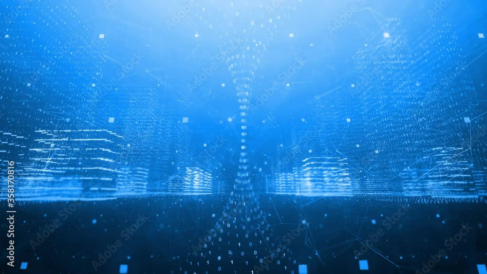 Aufkleber futuristic digital city cyberspace with binary numbers animation background.