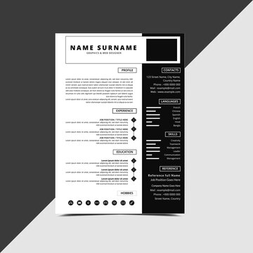 Professional Minimalist modern Black White Resume CV curriculum vitae Template Design For interview