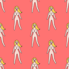 sex doll doodle seamless pattern, vector hand draw illustration