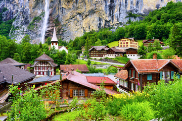 Lauterbrunnen historical village in the swiss Alps mountains, Switzerland