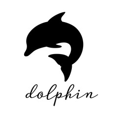 Vector illustration of a dolphin silhouette logo design concept.
