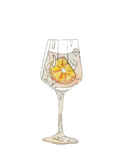 Refreshing summer cocktail in a glass. Watercolor illustration isolated on a white background