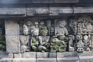 Fresque du temple de Borobudur, Indonésie	