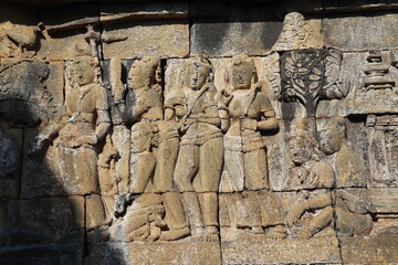 Fresque du temple de Borobudur, Indonésie	