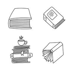 Set of Hand drawn Book doodles. Cute handmade Doodles isolated on white background.