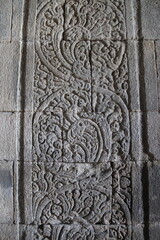 Gravure du temple de Prambanan, Indonésie