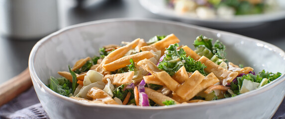 tasty asian salad with crispy wonton strips