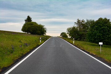 A narrow empty country road between green nature
