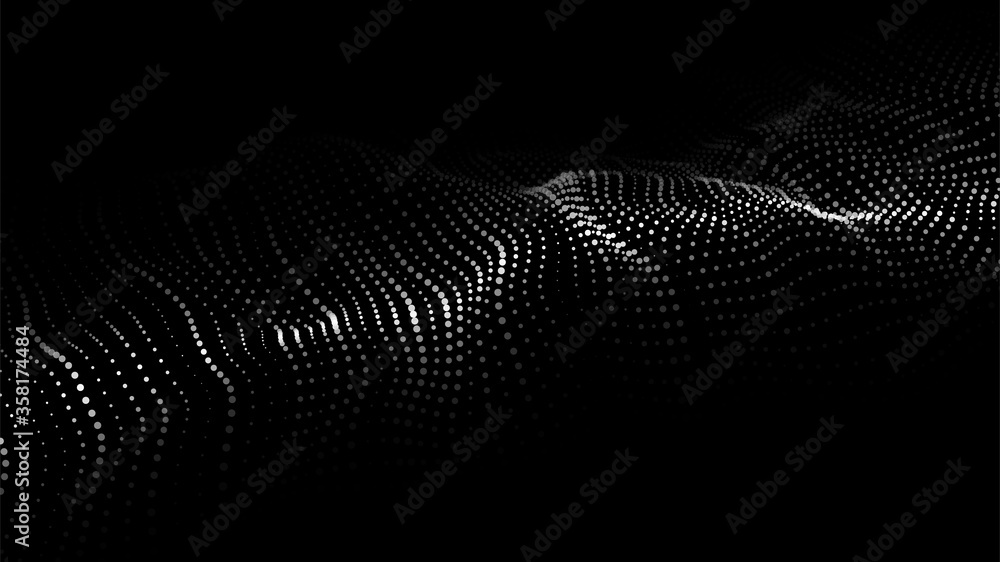 Poster digital dynamic wave of particles. big data visualization. vector abstract black futuristic backgrou
