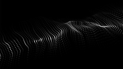 Digital dynamic wave of particles. Big data visualization. Vector abstract black futuristic background.
