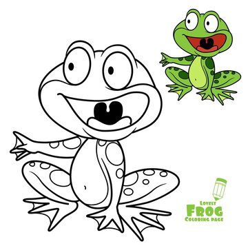 Cute cartoon frog color and outlined on a white background