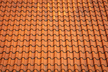 Terra cotta tiled roof on a house in Prague, Czech Republic