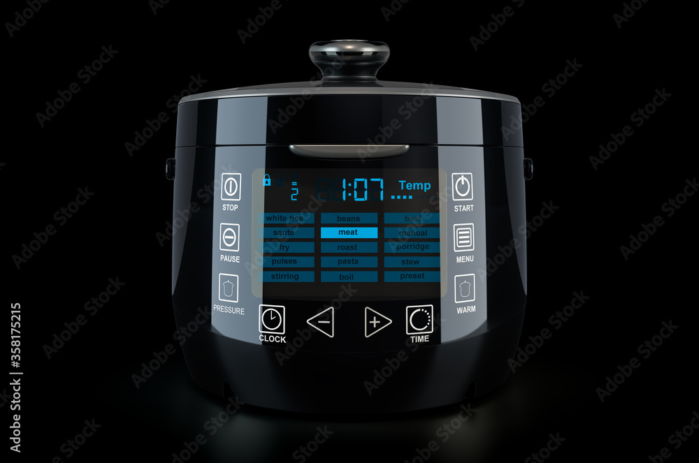 Poster automatic multicooker on black background, 3d rendering