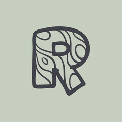 Letter R logo with waves line pattern.