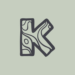 Letter K logo with waves line pattern.