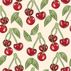 vector seamless pattern with cherry berries