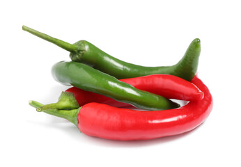 Ripe hot chili peppers on white background