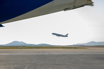 Airplane take offin Athens international airport  Eleftherios Venizelos