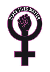 Black lives matter, female sign with fighting fist, vector