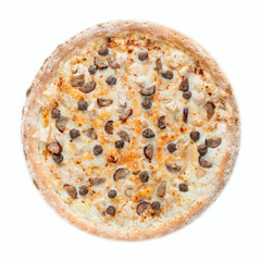 cheese pizza with meat balls isolated on white