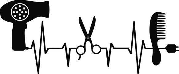 Heartbeat Hairdresser accessories set. Vector