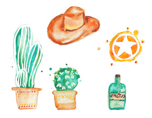 Illustration watercolor western cowboy collection USA