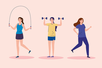 group of women practicing exercise, lifestyle sport vector illustration design