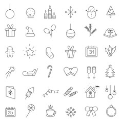 Set of Christmas icons. Hand drawn gift boxes in various shapes and colors isolated on background. Doodle cute style.Great design element for Christmas cards.