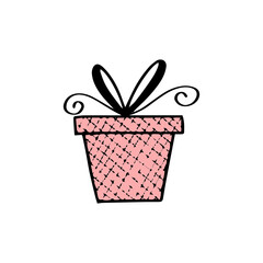 Christmas doodles. Hand drawn gift boxes in various shapes and colors isolated on background. Doodle cute style.Great design element for Christmas cards.