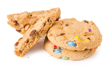 Chocolate chip cookies isolated on white background. Sweet biscuits