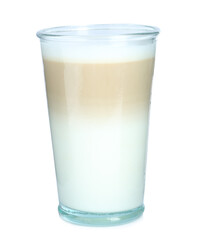Glass of delicious latte macchiato isolated on white