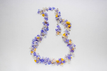 Abstract with blue flowers and yellow petals on a white background. Postcard for the holiday. Nature.