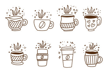 Set of hand drawn vintage coffee doodle icons. Coffee doodles.