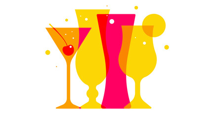Summer cocktails. Set of different glasses for cocktails in an abstract style.