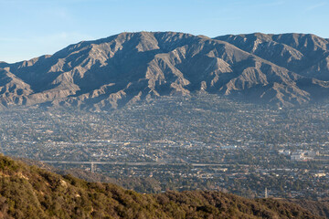 Hazy morning view of La Crescenta, Montrose and Mt. Lukins in Los Angeles County California.