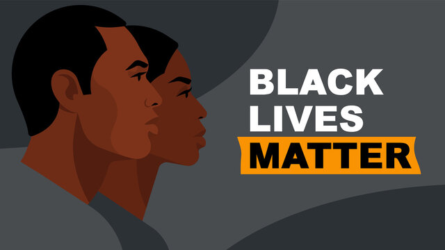 Black Lives Matter. Statement. Young African Americans:  man and woman against racism. Black citizens are fighting for equality. The social problems of racism. Gray background.