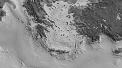 Aegean Sea tectonic plate - raster. Grayscale